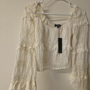 Lulu's Cream Ruffled Blouse NWT